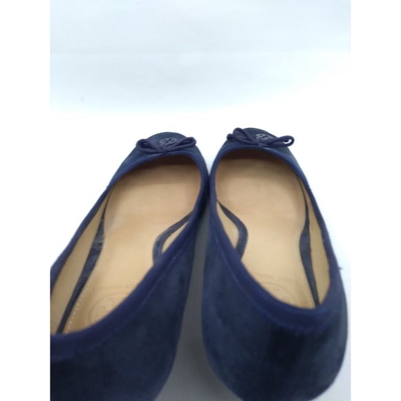 Tory Burch Blue Leather Suede Chelsea Wedge Heels Bow Logo Round Toe 7M - Picture 12 of 15